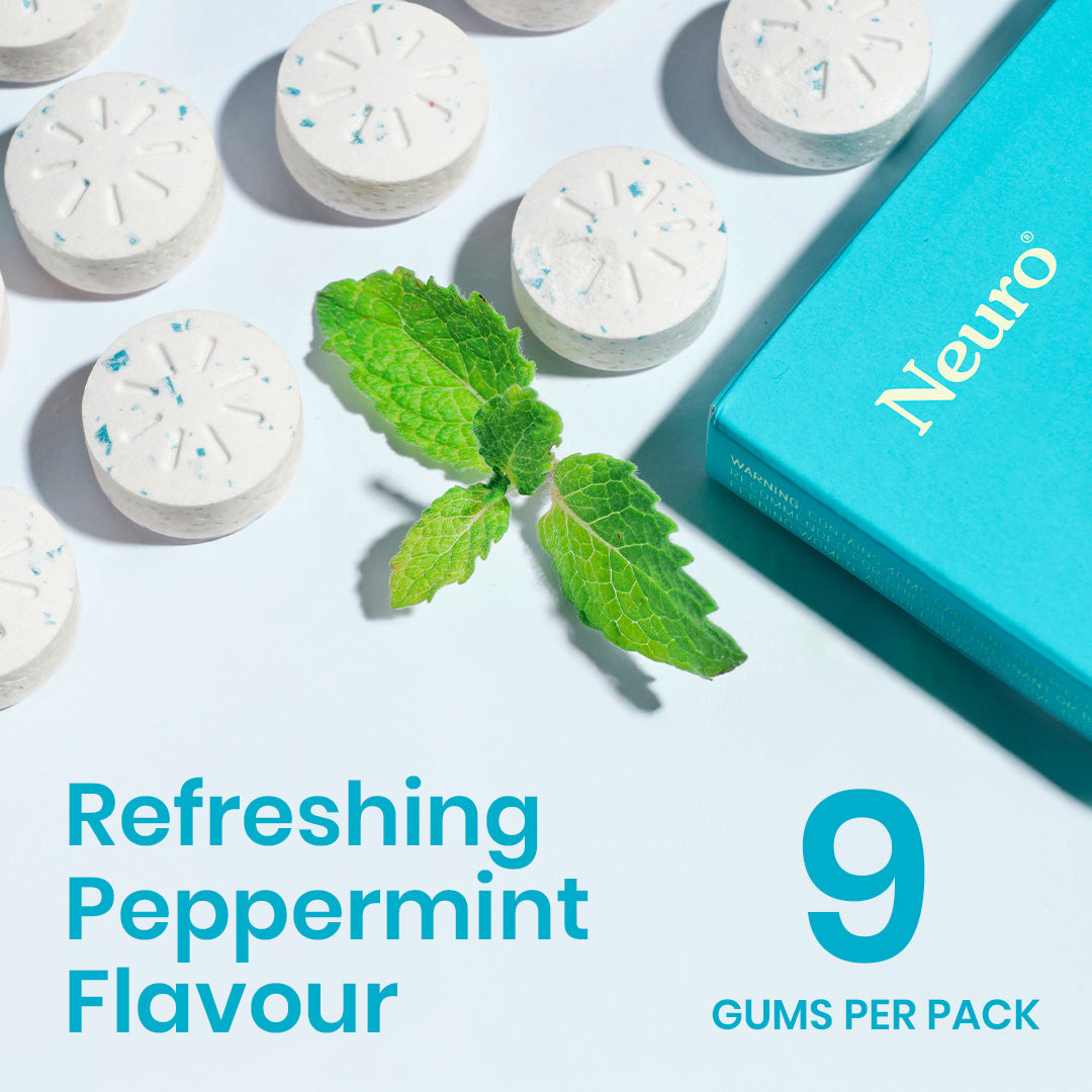 Neuro Energy & Focus Caffeine Gums (Pack of 10- 90 Gums) - Peppermint