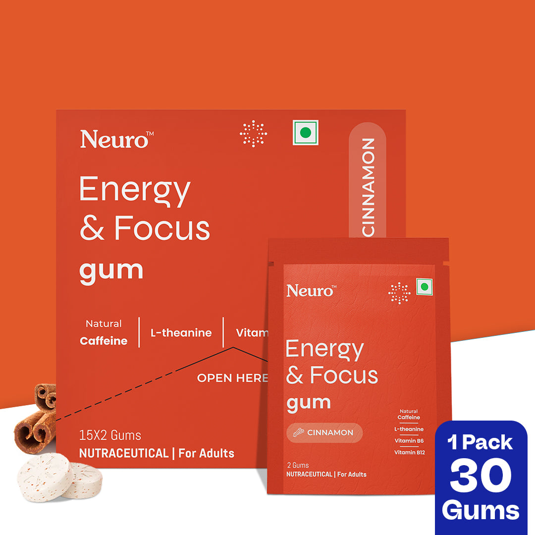 NeuroGum Energy Caffeine Gums - Cinnamon (30 Pieces: 15 X 2 gum sachets)