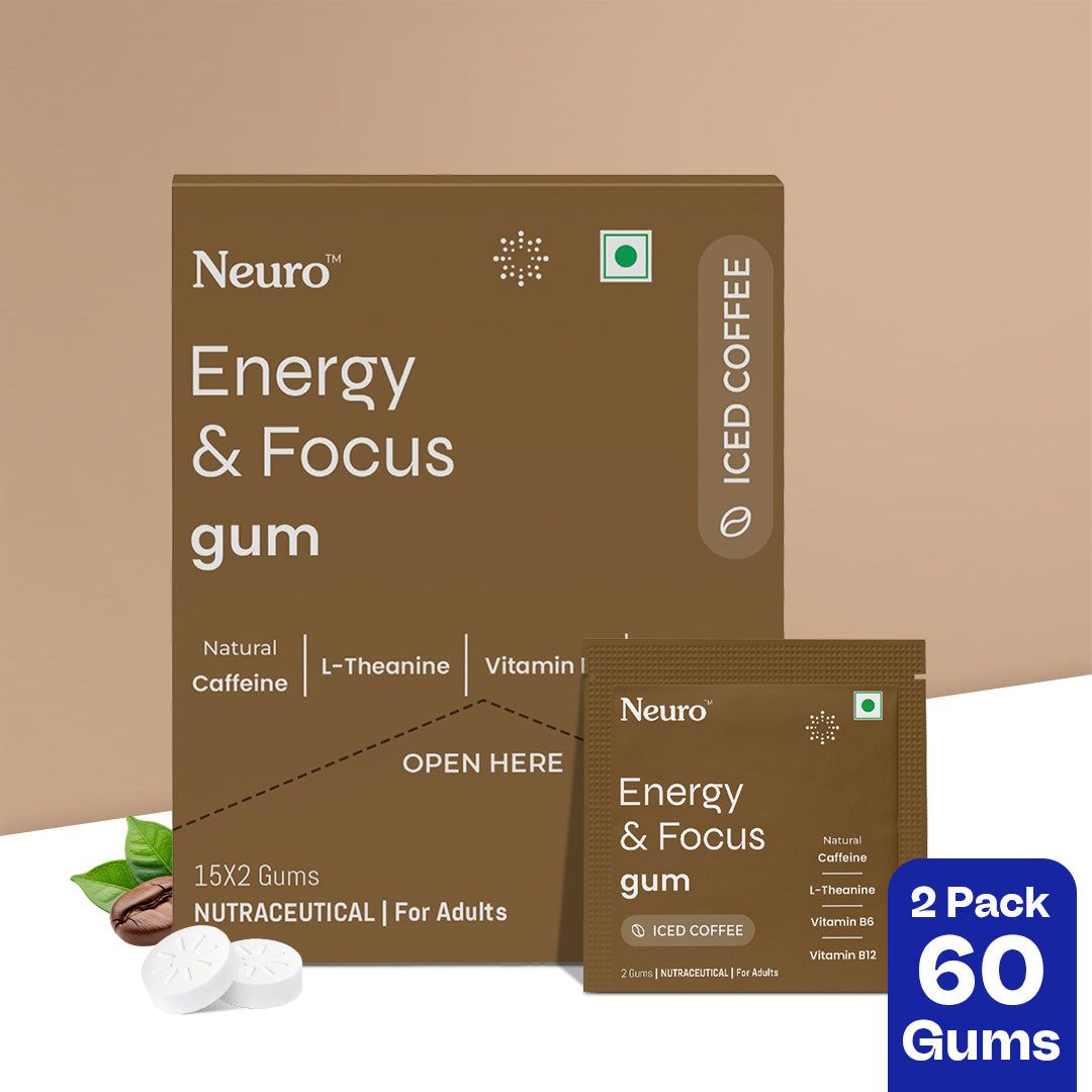 NeuroGum Energy Caffeine Gums - Iced Coffee (30 Pieces: 15 X 2 gum sachets)