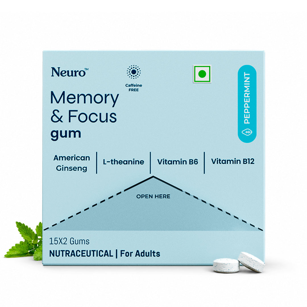 NeuroGum Memory & Focus Gum - Peppermint (30 Pieces: 15 X 2 Gum sachets)