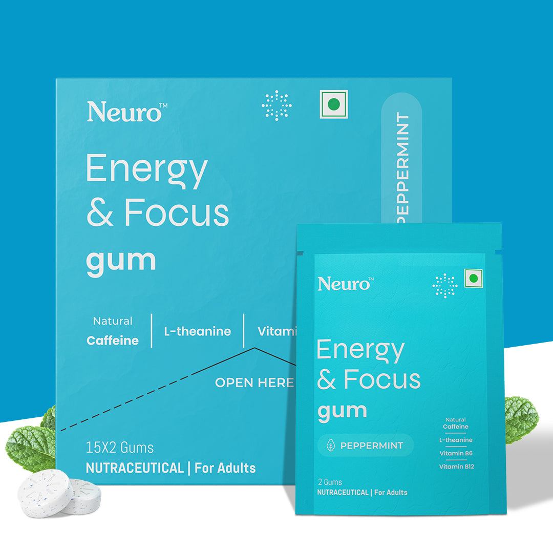 Neuro Energy Caffeine Gums - Peppermint Pack of 6 (180 Pieces: 15 X 2 gum sachets)