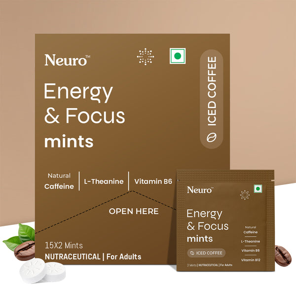 Neuro Energy Mints- Iced Coffee (30 Pieces: 15 X 2 mint sachets) - Pack of 1