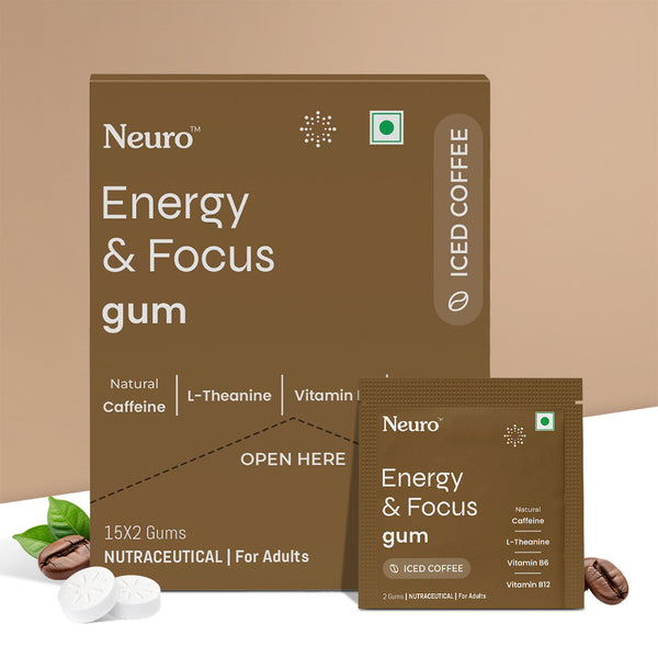 Neuro Energy Gums - Iced Coffee (30 Pieces: 15 X 2 gum sachets) - Pack of 1