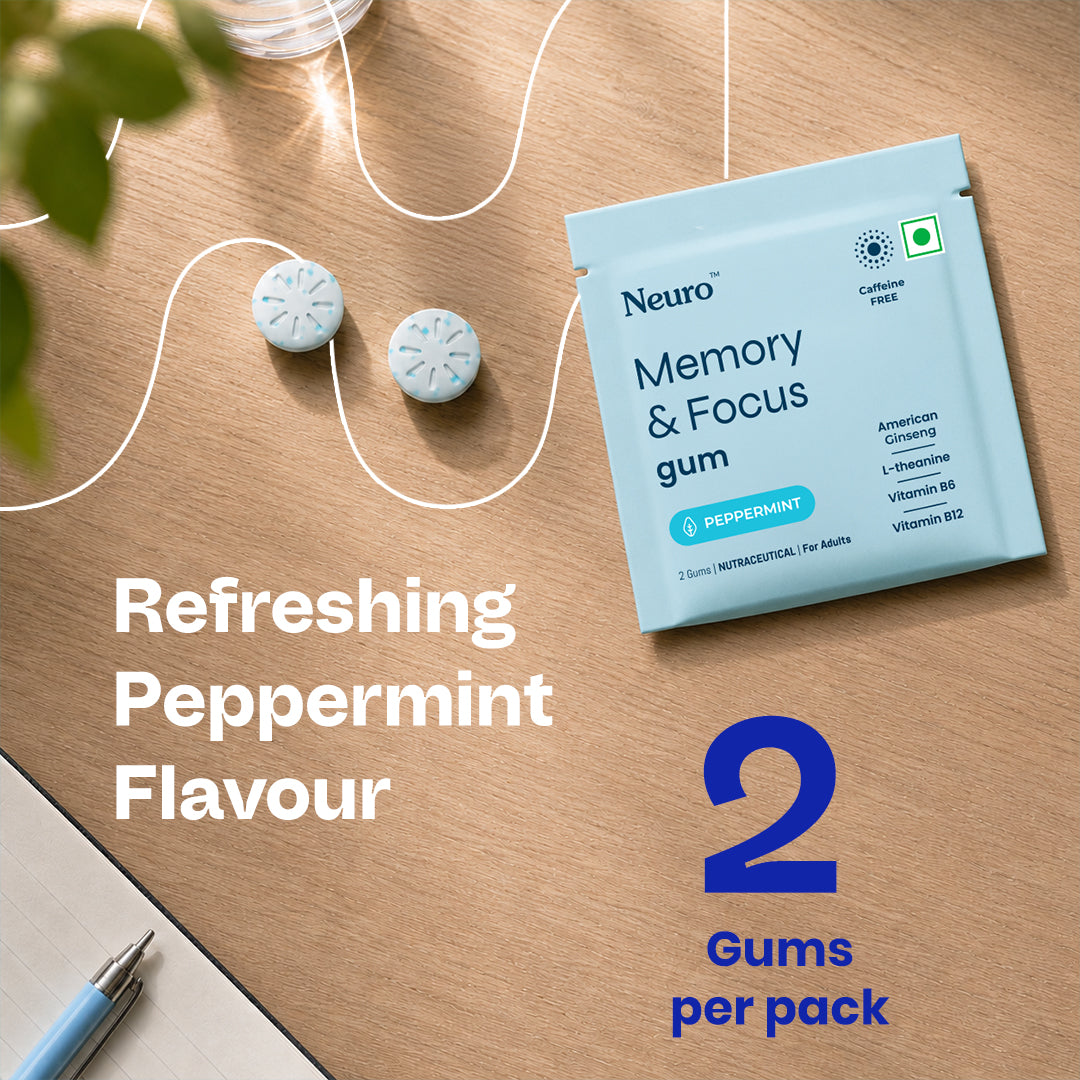 NeuroGum Memory & Focus Gum - Peppermint (10 Gums: 5 x 2 Gum sachets)