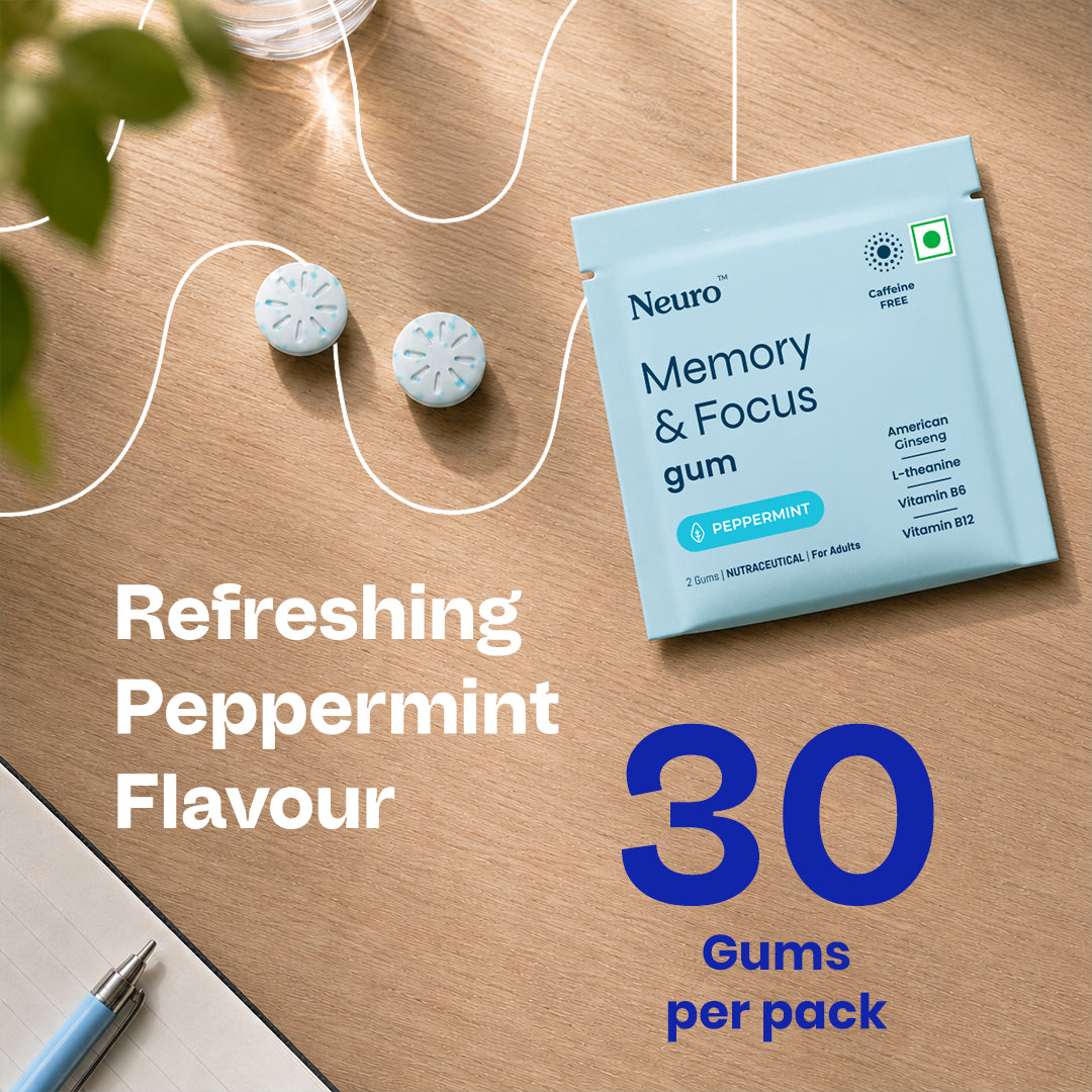 NeuroGum Memory & Focus Gum - Peppermint (30 Pieces: 15 X 2 Gum sachets)