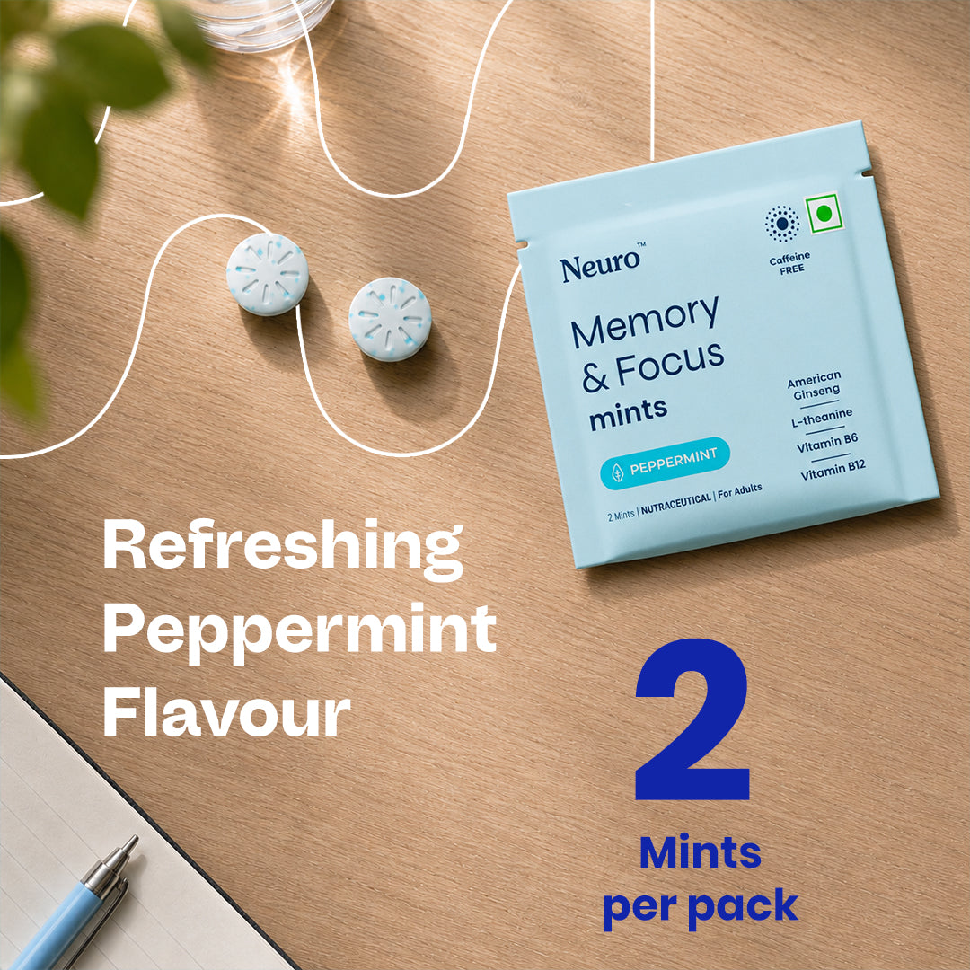 NeuroGum Memory & Focus Mints - Peppermint  (10 Mints: 5 x 2 Mint sachets)