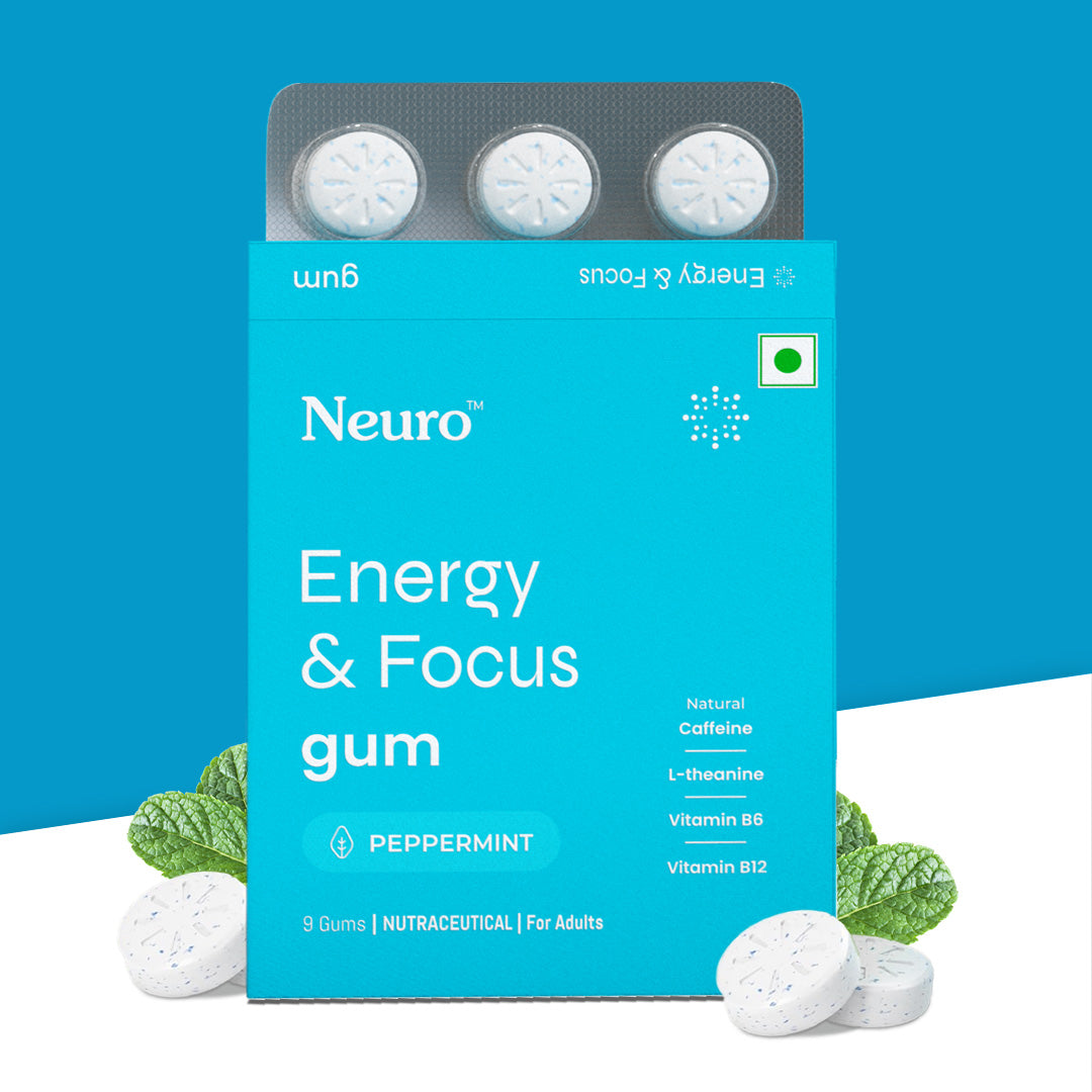 Neuro Energy & Focus Caffeine Gums (Pack of 10- 90 Gums) - Peppermint