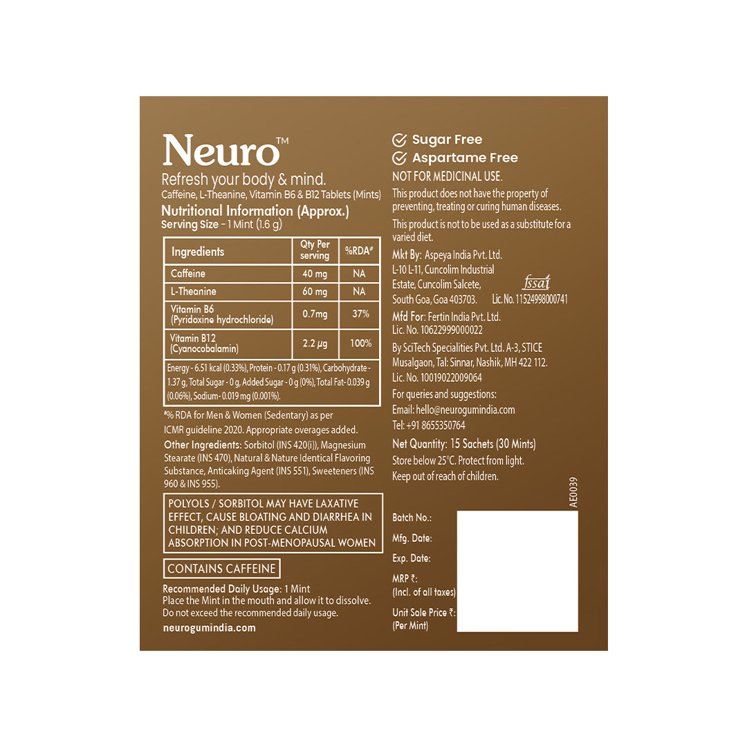 NeuroGum Energy Caffeine Mints- Iced Coffee (30 Pieces: 15 X 2 mint sachets)