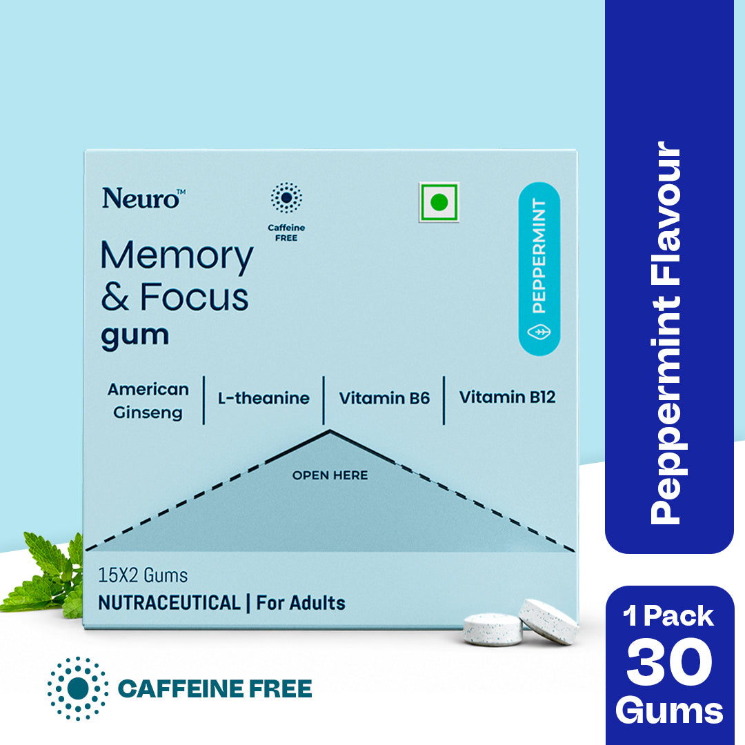 NeuroGum Memory & Focus Gums - Peppermint (30 Pieces: 15 X 2 Gum sachets)