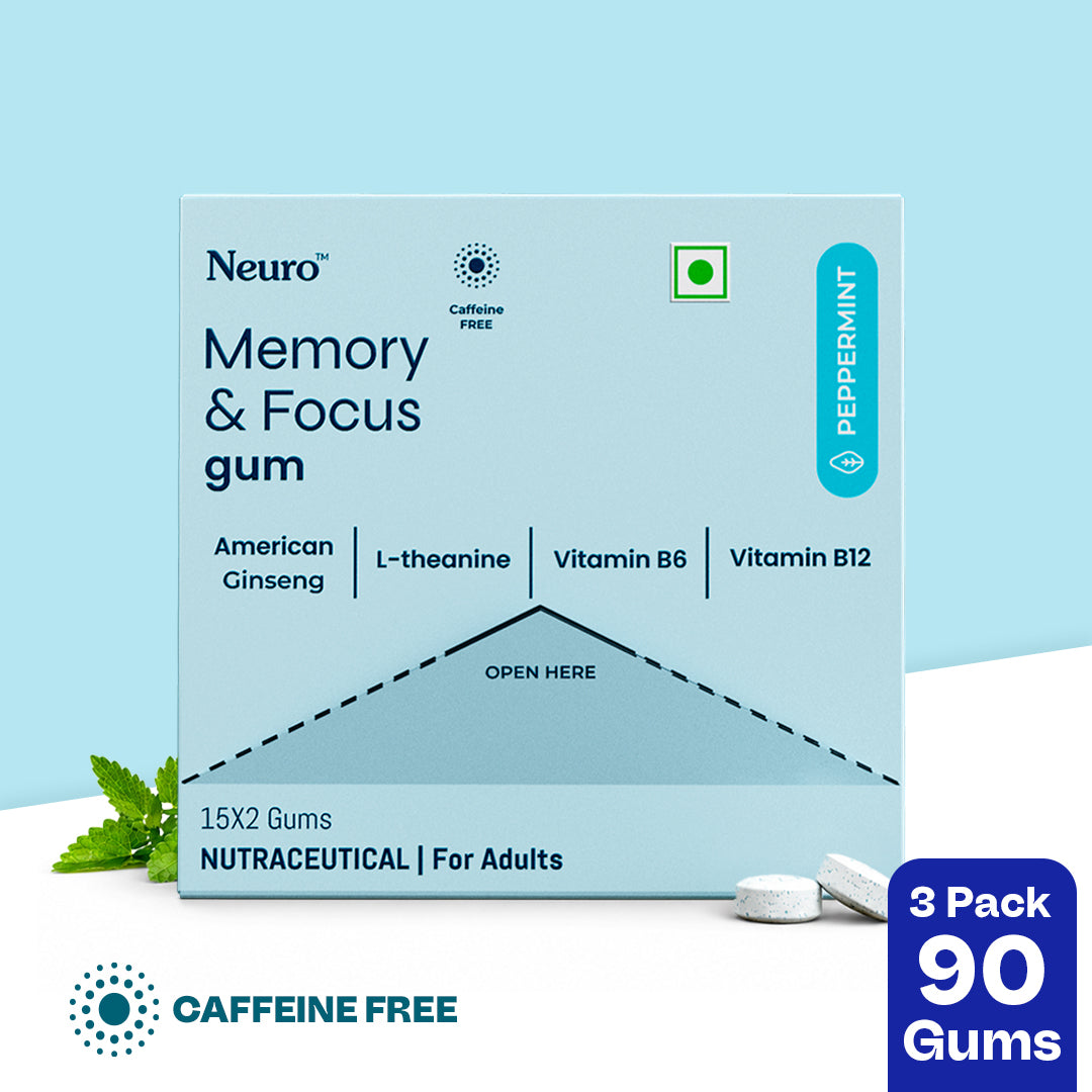 NeuroGum Memory & Focus Gums - Peppermint (30 Pieces: 15 X 2 Gum sachets)