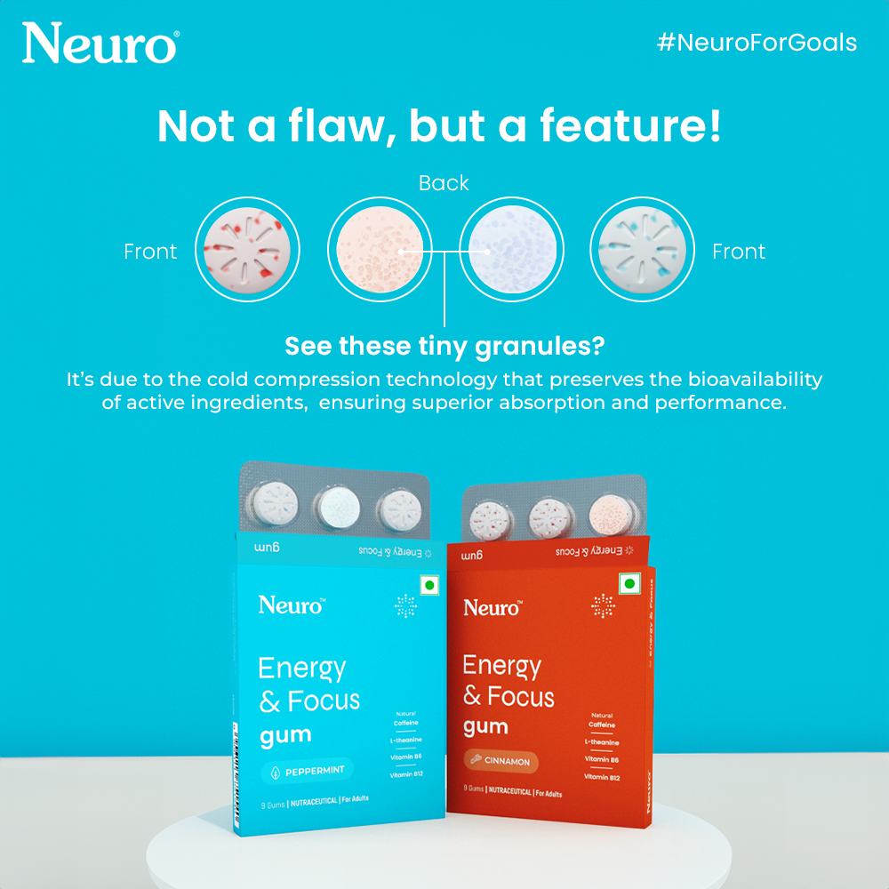 Neuro Energy Caffeine Gums - Peppermint Pack of 4 (120 Pieces: 15 X 2 gum sachets)