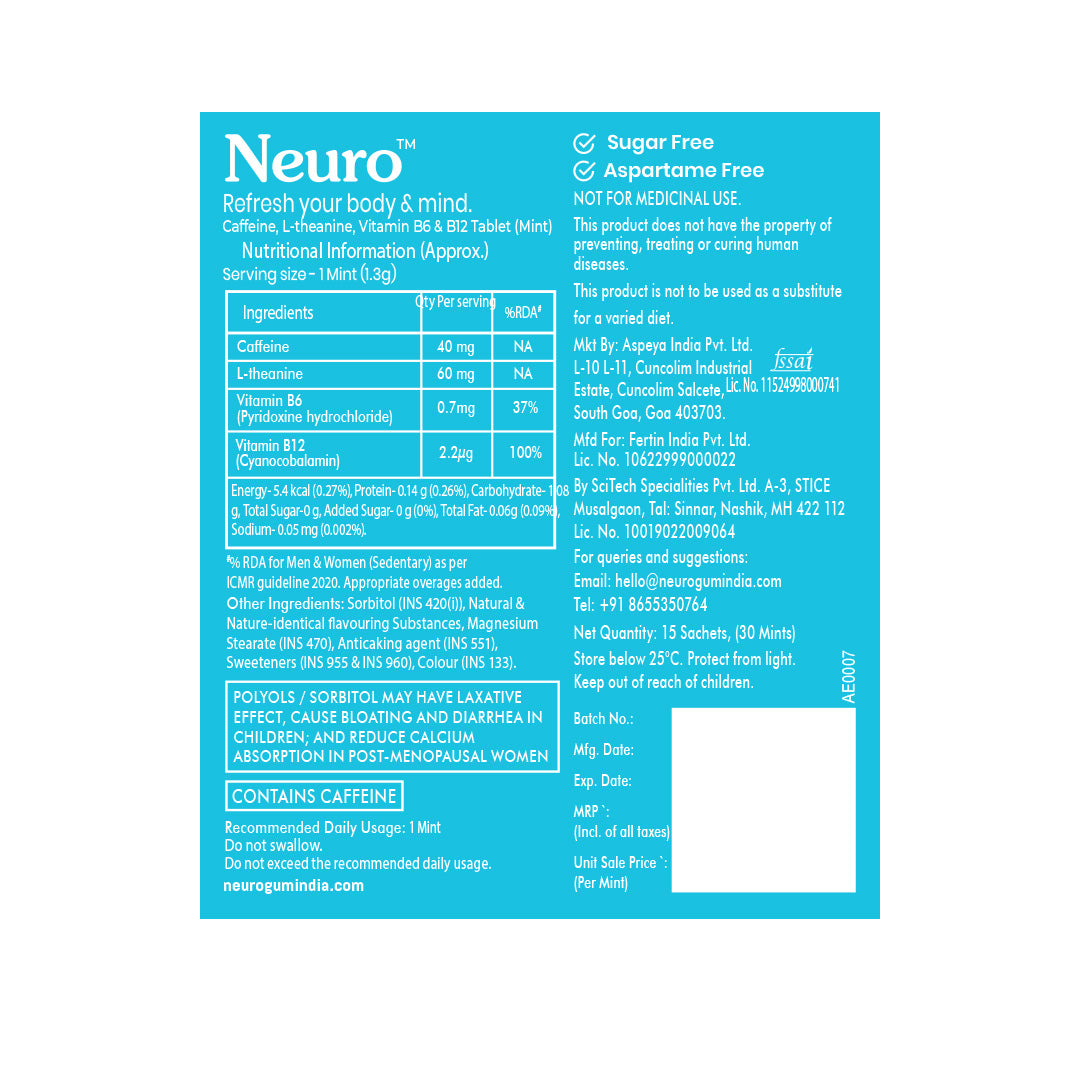 NeuroGum Energy Caffeine Mints - Peppermint (30 Pieces: 15 X 2 mint sachets)